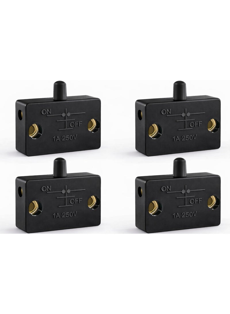 CZEN ELECTRIC Black Cabinet Door Push Button Switch (NC), 1A 250V Normally Closed Inline Switch, Wardrobe & Furniture Light Control, Compact Door Switch (Pack of 4) - Image 1