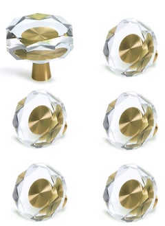 Y&D Knobs for Cabinet, Satin Brass Crystal Gold Cabinet Vintage, Glass and Pulls Dresser Drawer, Kitchen Bathroom 6 Pcs  - Image 1