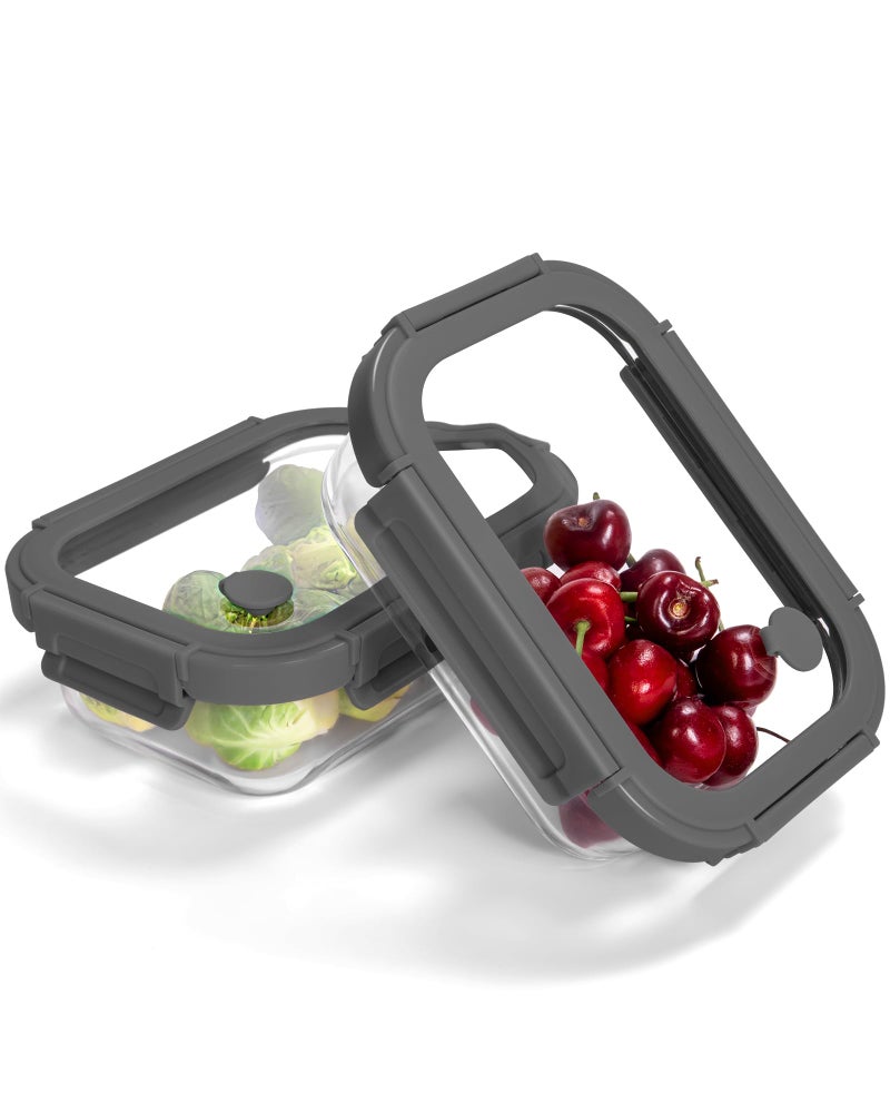 BOROHOUSE 2-Pack Glass Food Storage Containers with Tempered Lids (630ml/2.7cup) - Airtight Snap Lock, Microwave & Oven Safe (-4â„‰~ 950Â°F), Freezer to Baking Dish, BPA-Free, Gift Box (Gray) - Image 1