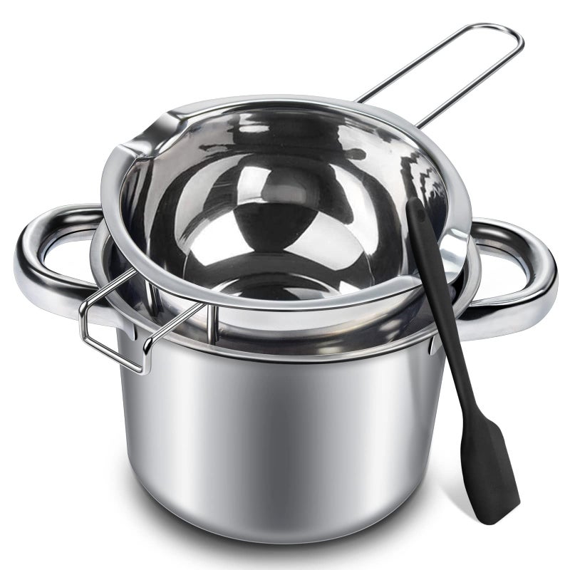 Double Boiler Pot Set 600ml05QT Chocolate Melting Pot with 15QT 304 Stainless Steel Pot Melting Pot with Silicone Spatula for Melting Chocolate Candy Candle Soap Wax