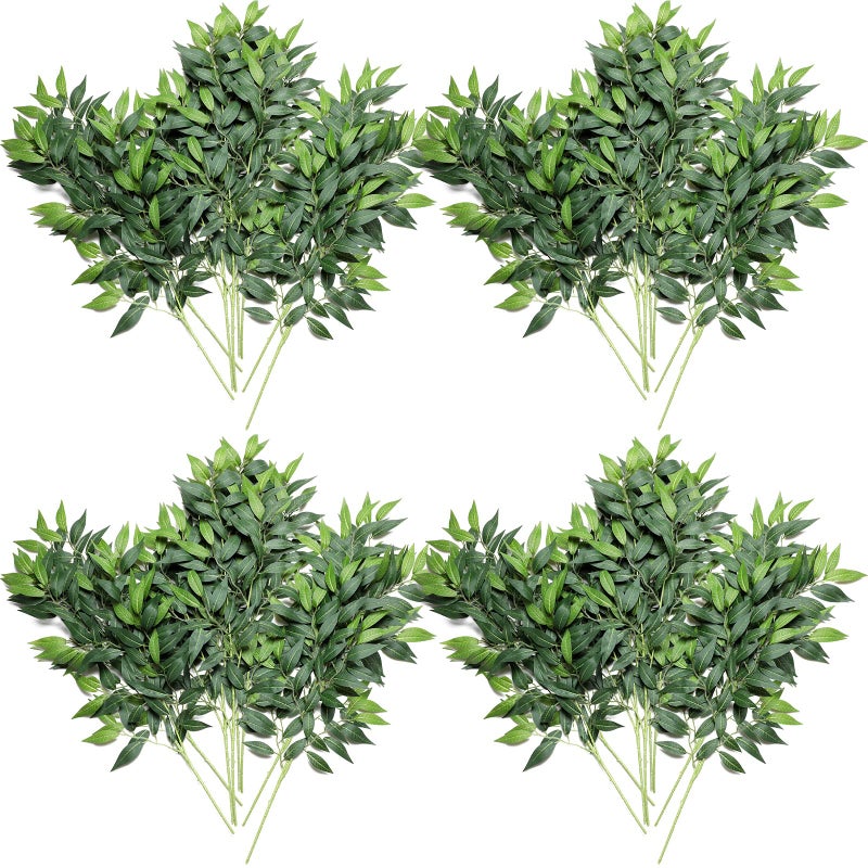 Hoteam 20 Pcs Artificial Ruscus Greenery 275 Fake Plants Faux Leaf Floral Hanging Spray Branch for Wedding Bouquet Centerpieces