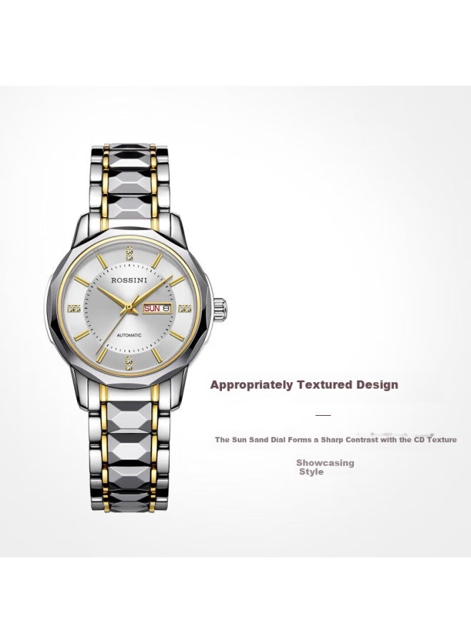 Rossini Women's Mechanical Watch With White Dial And Tungsten Steel Strap, Birthday Gift For Girlfriend, National Watch Business Simple And Elegant 6890 - Image 2