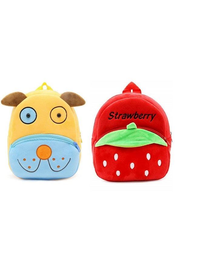 blue tree Kids School Bag Soft Plush Backpack Cartoon Bags Mini Travel Bag for for Girls Boys Toddler Baby Cute Dog & Red Strawberry - Image 1