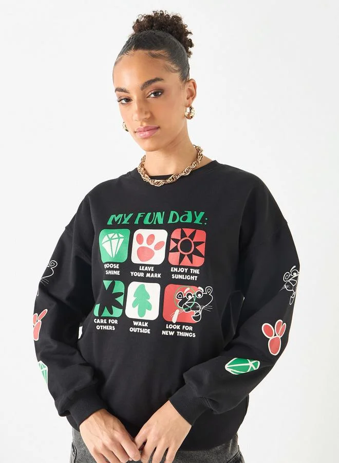 Graphic Print Sweatshirt with Long Sleeves