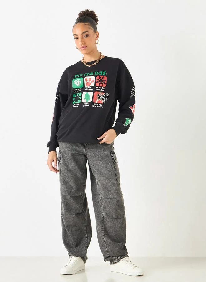 SP Characters Graphic Print Sweatshirt with Long Sleeves