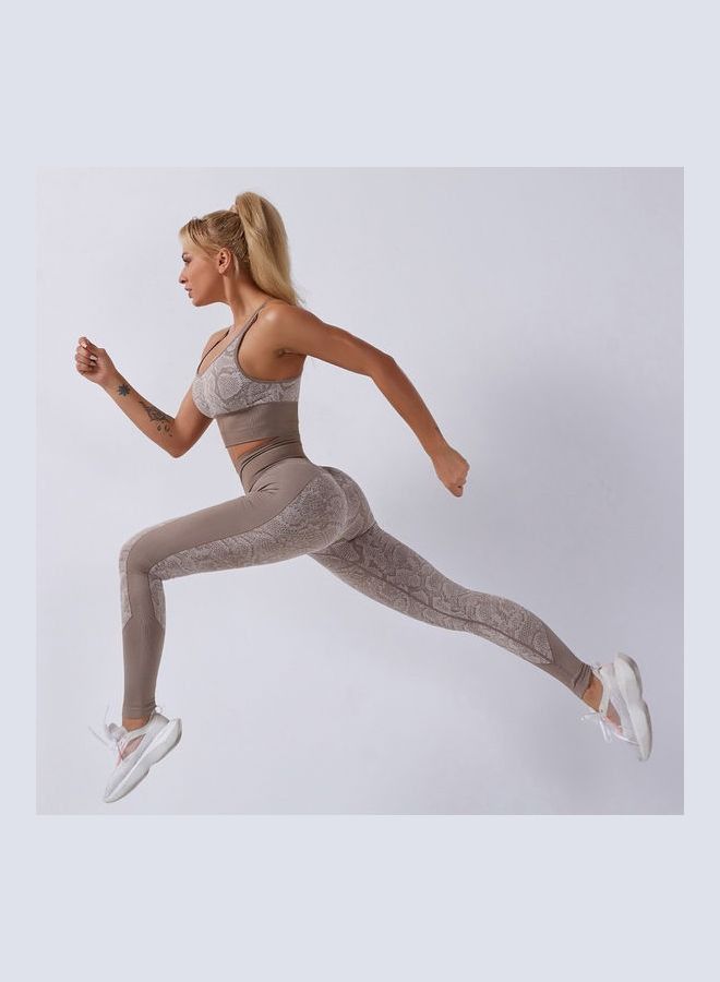 2-Piece Snakeskin Printed Sports Bra And High Waist Legging Set  - Image 2