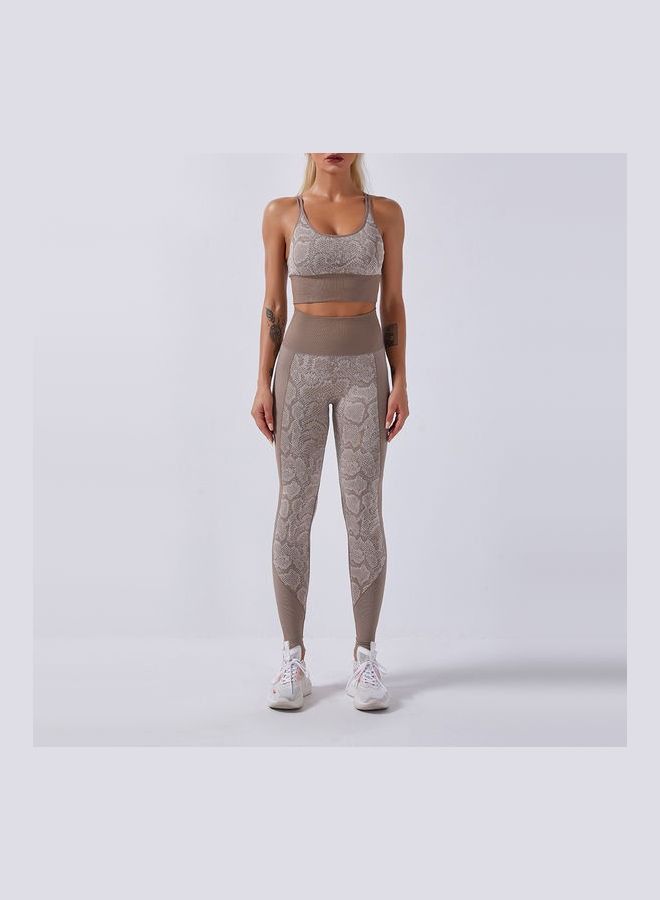 2-Piece Snakeskin Printed Sports Bra And High Waist Legging Set  - Image 3