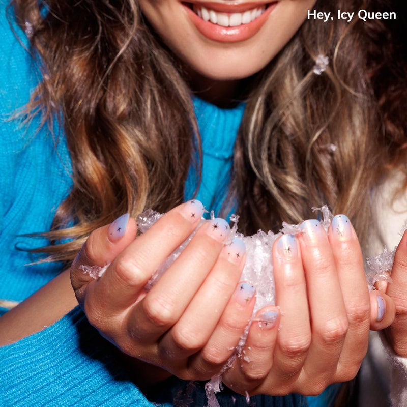 Heyhae Semi Cured Gel Nail Strips | No LED Lamp Needed | Winter, Ombre | Easy Apply & Remove, Salon Quality | Includes 28 Strips, 1 Prep Pads, Nail File & Wooden stick - Hey, Icy Queen - Image 2