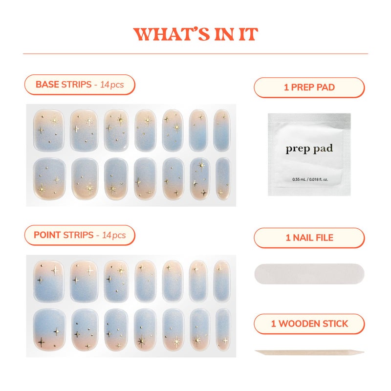 Heyhae Semi Cured Gel Nail Strips | No LED Lamp Needed | Winter, Ombre | Easy Apply & Remove, Salon Quality | Includes 28 Strips, 1 Prep Pads, Nail File & Wooden stick - Hey, Icy Queen - Image 3