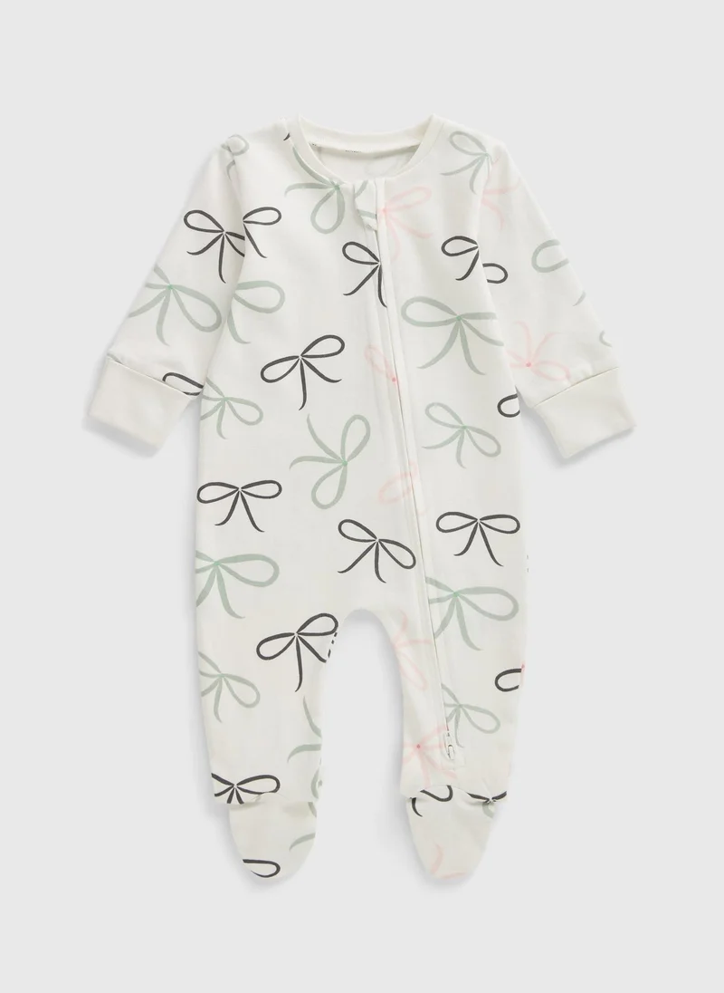 Matalan Baby Cream Bow Zipped Sleepsuit