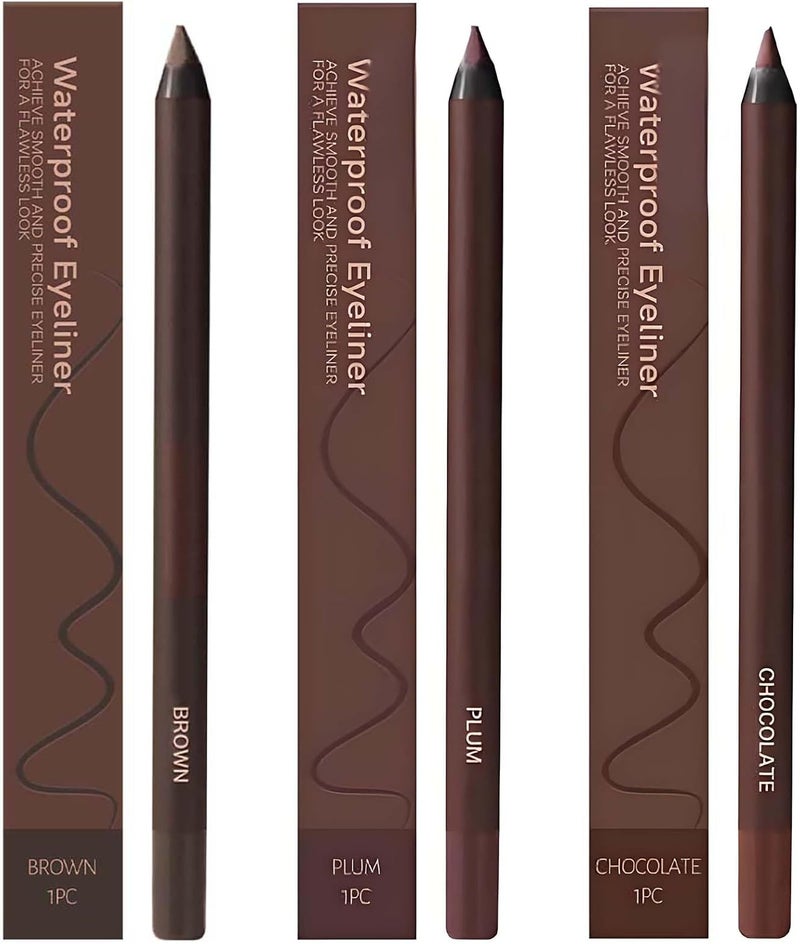 3Pack Plum Chocolate Brown Waterproof Eyeliner Pencil SmudgeProof LongLasting Smooth Application Sharpenable Liner Plum Chocolate Brown