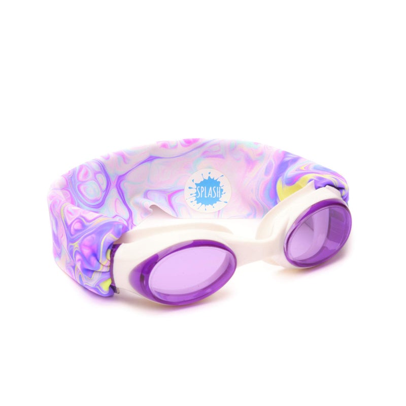 Splash Place KIDS SWIM GOGGLES with Fabric Strap - PASTEL SWIRL | Fun, Fashionable, Comfortable - Tangle-Free, Swimming Goggles for Kids, Comfy Fabric Strap Goggles - Image 1