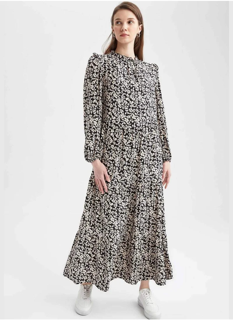 DeFacto Regular Fit Long Sleeve Printed Maxi Dress