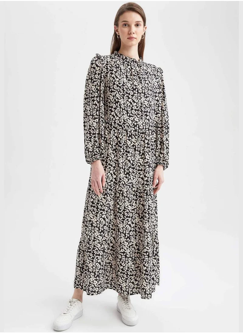 DeFacto Regular Fit Long Sleeve Printed Maxi Dress