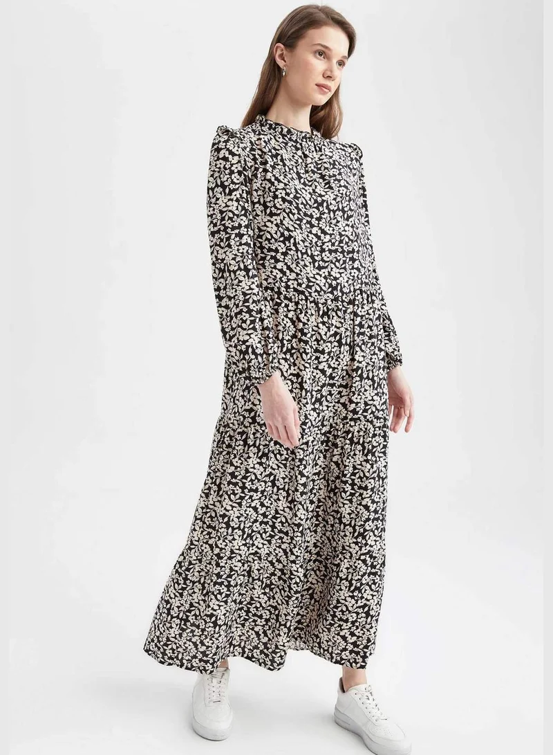 DeFacto Regular Fit Long Sleeve Printed Maxi Dress