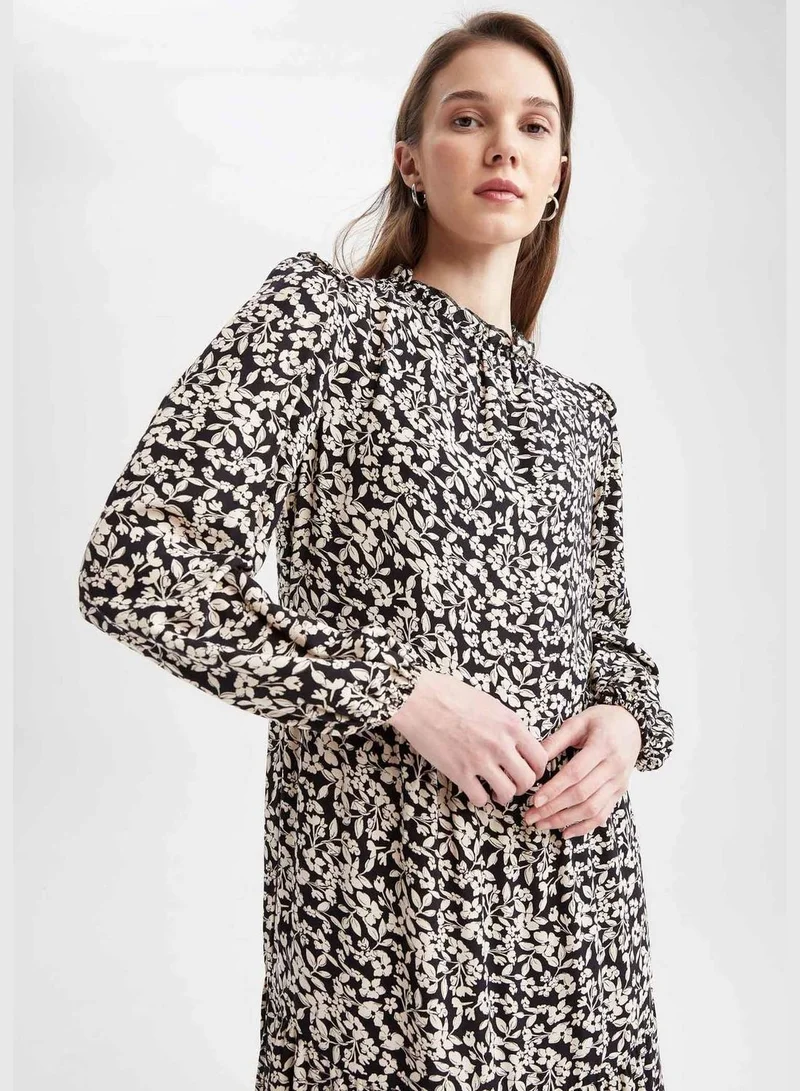 DeFacto Regular Fit Long Sleeve Printed Maxi Dress