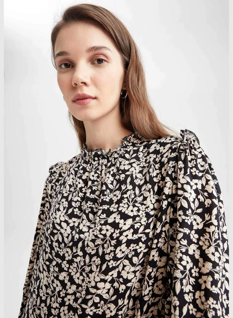 DeFacto Regular Fit Long Sleeve Printed Maxi Dress
