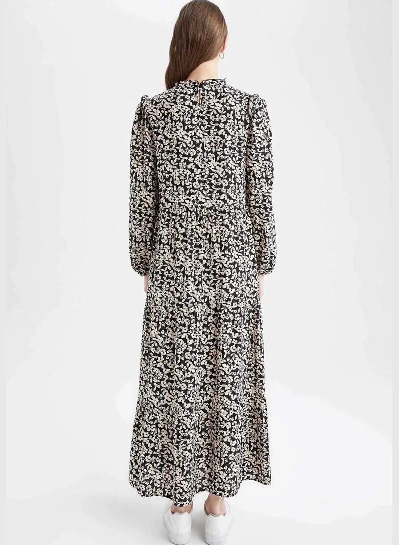 DeFacto Regular Fit Long Sleeve Printed Maxi Dress