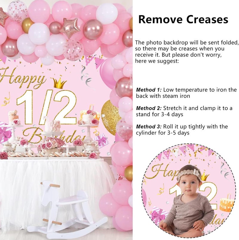 YongFoto YongFoto Happy 12 Birthday Backdrop 5x3ft Balloons Cake Gift Box Pink Photography Background 6 Months Baby Half Bday Party Banner Decor Cake Table Supplies Photoshoot Wallpaper Photo Booth Props  - Image 5