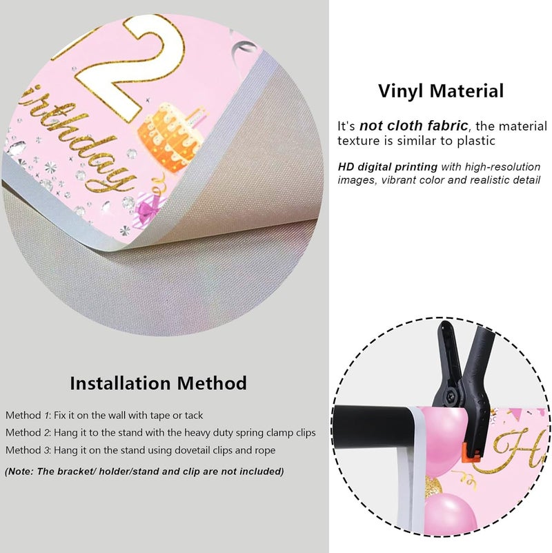 YongFoto YongFoto Happy 12 Birthday Backdrop 5x3ft Balloons Cake Gift Box Pink Photography Background 6 Months Baby Half Bday Party Banner Decor Cake Table Supplies Photoshoot Wallpaper Photo Booth Props  - Image 4