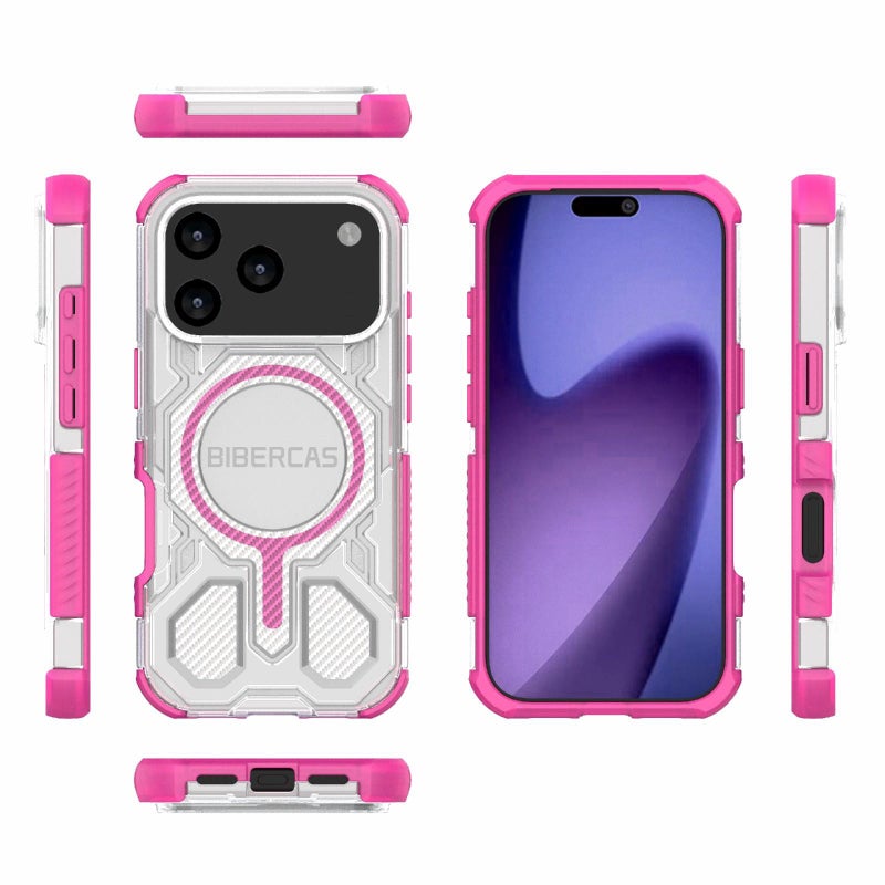 BIBERCAS For Iphone 17 Pro Transparent Color Series Magsafe Air Bag Shockproof Phone Case(Pink) - Image 2