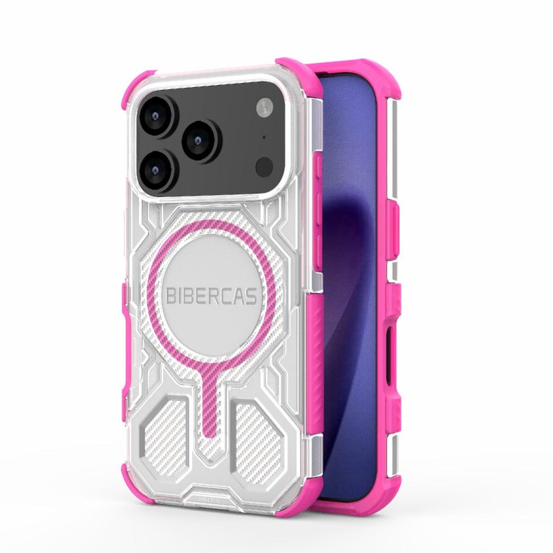 BIBERCAS For Iphone 17 Pro Transparent Color Series Magsafe Air Bag Shockproof Phone Case(Pink) - Image 1