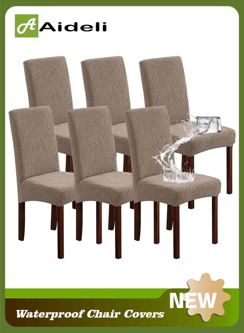 أديلي أغطية كراسي طعام مضادة للماء 6 قطع - أغطية جاكارد قابلة للتمدد للمطاعم والفنادق والمطابخ، قابلة للإزالة والغسل (رمادي غامق) - Image 1