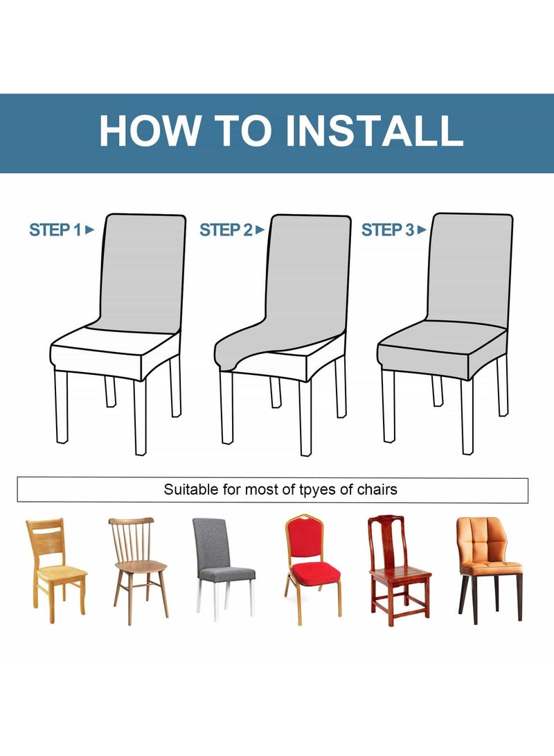 أديلي أغطية كراسي طعام مضادة للماء 6 قطع - أغطية جاكارد قابلة للتمدد للمطاعم والفنادق والمطابخ، قابلة للإزالة والغسل (رمادي غامق) - Image 5