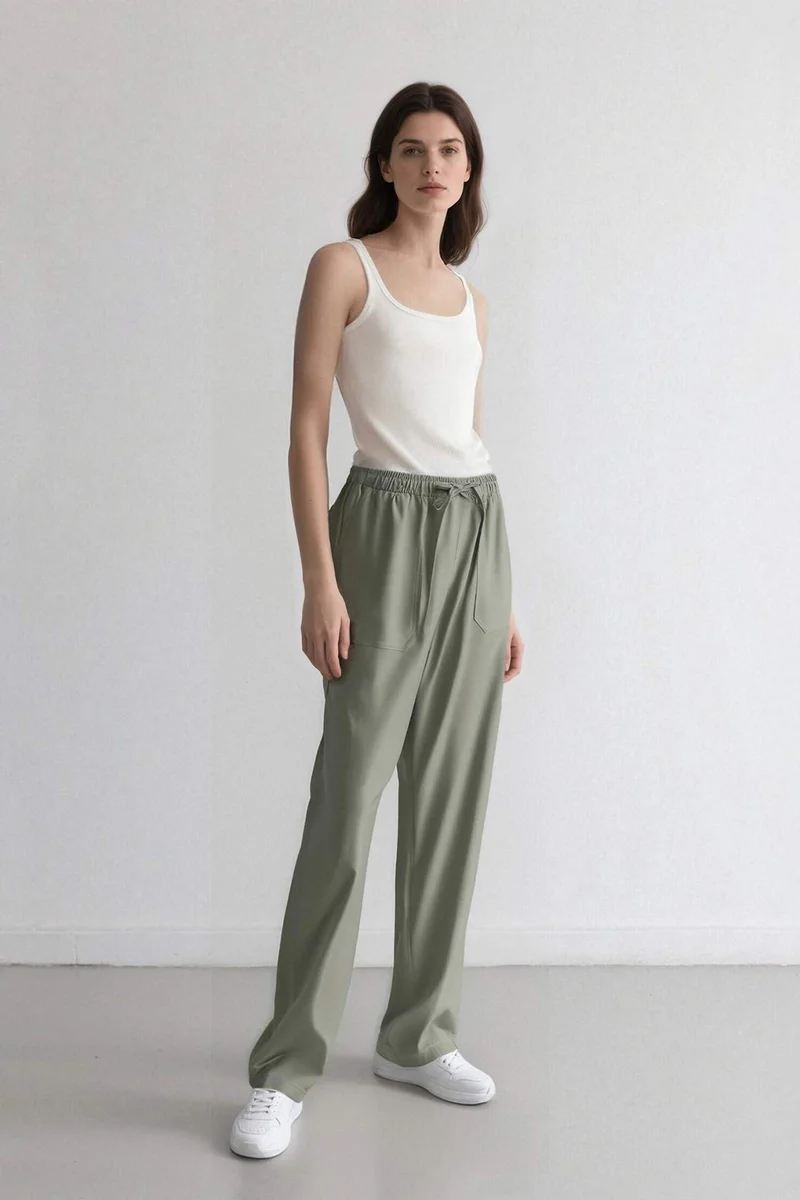 ديفاكتو Straight Fit High Waist Straight Leg Modal Trousers