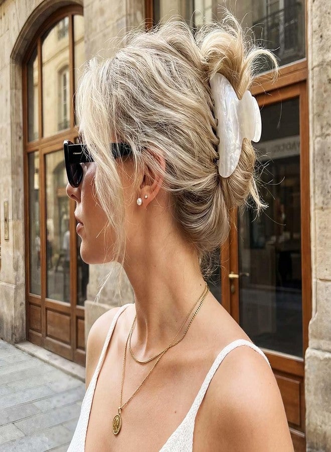 CAKURE Acrylic Claw Clips White Hair Clips Medium Claw Clips Hair Accessories for Women and Girls (Pack of 2) (d-white&beige) - Image 3