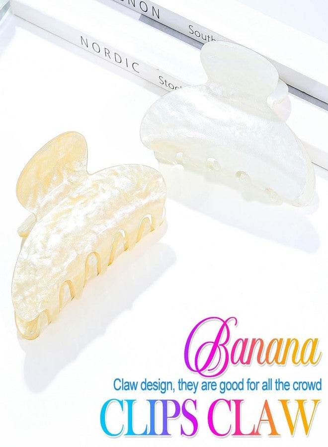 CAKURE Acrylic Claw Clips White Hair Clips Medium Claw Clips Hair Accessories for Women and Girls (Pack of 2) (d-white&beige) - Image 2