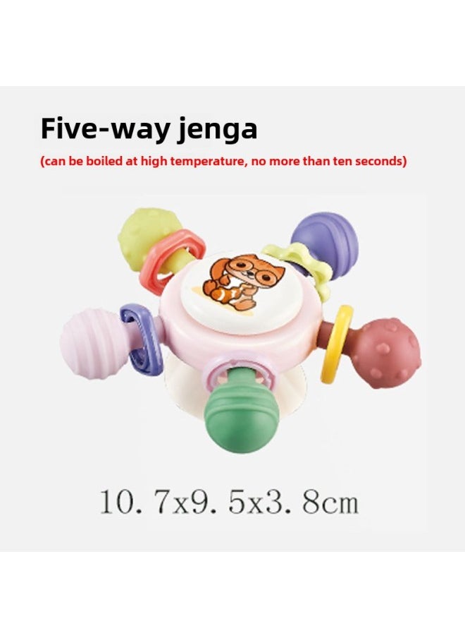 Spinning Ball Manhattan Stacked Spinning Ball Hand Grasping Ball Children's Baby Early Education Educational Grasping Toy-Color:Five-way Jenga Zhuanzhuanle {color Box}  - Image 1