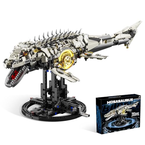 Loyratche Mechanical Mosasaurus Building Set for Adults Dinosaur Building Block Set Compatible with Lego 1413PCS Ocean Animal Collection Toy with Display Stand and Light Home Office Decor Idea Gift - Image 1