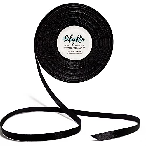 LilyRin Black Ribbon 1/4 Inches 36 Yards Satin Roll Perfect for Scrapbooking, Art, Halloween, Wreath, Corset, Floral, Packing Birthday, Wrapping Christmas Projects Dark - Image 1