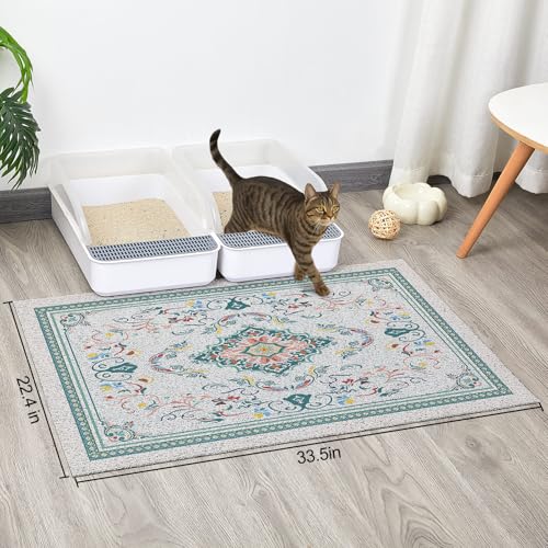 Glittme Cat Litter Mat with NonSlip Bottom Litter Box Mat 33X22 Litter Trapping Mat Easy to Clean Washable Cat Food Mat for KittyL - Image 3