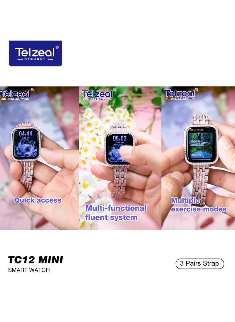Telzeal Telzeal Germany TC12 Mini 36mm 2.5D Curved Display Smart Watch With 4 Jewellery Accessories 3 Pair Straps and Wireless Charger For Ladies and Girls Black  - Image 5