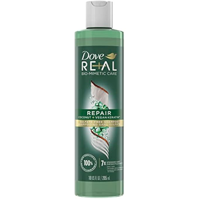 Dove RE+AL Bio-Mimetic Care Shampoo For Damaged Hair Repair Coconut + Vegan Keratin Sulfate-Free Coconut Shampoo 10oz