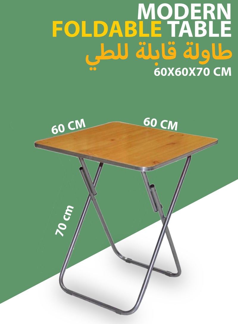 طاولة مربعة قابلة للطي من الخشب البني والمعدن - للاستخدام الداخلي والخارجي في المنزل، التخييم، المطبخ الخارجي، المشي، النزهات، الحفلات، طاولة الطعام، مكتب متعدد الاستخدامات - 60x60x70 سم - Image 1