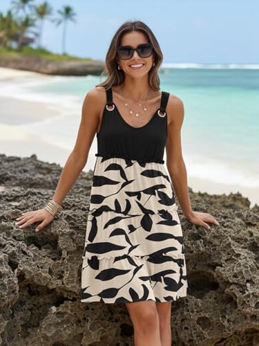 ETCYY Sundresses for Women 2026 Vacation Swimsuit Cover Ups Boho Floral Beach Dress T-Shirts Tank Dresses,Floral Leaf,X-Large - Image 5