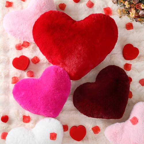 YRXRUS Heart Pillow, Red Heart Pillows, Love Pillow Gifts, 14X17 Inch Large Heart Shaped Pillows, Faux Rabbit Fur Coquette Room Decor Throw Pillows, Living, Bedroom - Image 4