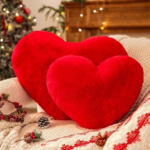 YRXRUS Heart Pillow, Red Heart Pillows, Love Pillow Gifts, 14X17 Inch Large Heart Shaped Pillows, Faux Rabbit Fur Coquette Room Decor Throw Pillows, Living, Bedroom - Image 3