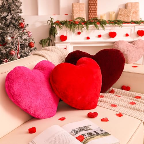 YRXRUS Heart Pillow, Red Heart Pillows, Love Pillow Gifts, 14X17 Inch Large Heart Shaped Pillows, Faux Rabbit Fur Coquette Room Decor Throw Pillows, Living, Bedroom - Image 2