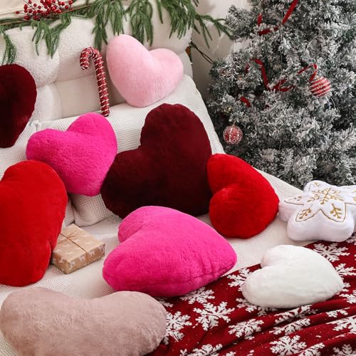 YRXRUS Heart Pillow, Red Heart Pillows, Love Pillow Gifts, 14X17 Inch Large Heart Shaped Pillows, Faux Rabbit Fur Coquette Room Decor Throw Pillows, Living, Bedroom - Image 5