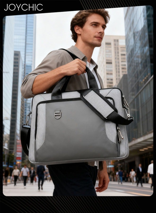 Joychic حقيبة كمبيوتر محمول متعددة الجيوب 13.3/14 بوصة للأعمال سعة كبيرة حقيبة كتف لملحقات إلكترونية منظمة مقاومة للماء حقيبة حمل رمادية - Image 1