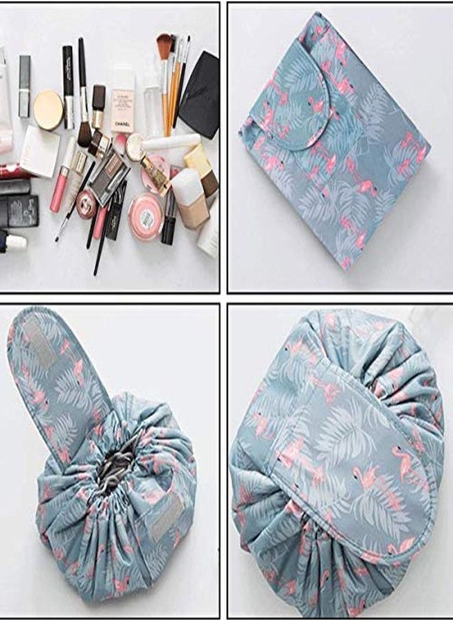 HOUSE OF QUIRK Lazy Cosmetic Bag Drawstring Travel Makeup Bag Pouch Multifunction Storage Portable Toiletry Bags - Grey Floral  - Image 4