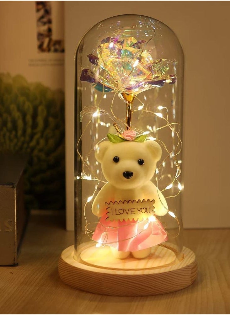 KASTWAVE Galaxy Rose Gift, Infinity Rose in Glass Dome, Colourful Artificial Flower Rose Gift, LED String Lights on Galaxy Rose, Unique Gift for Birthday Mum Girlfriend Grandma - Image 1