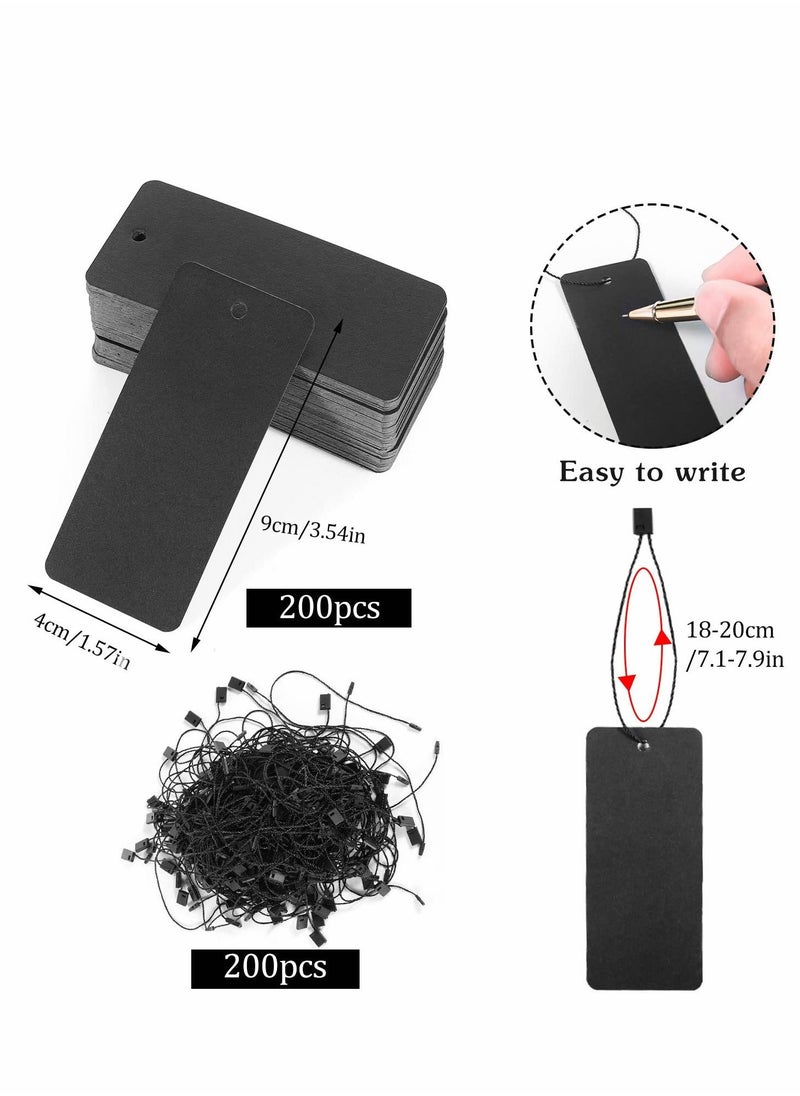 KASTWAVE - Hang Tag String, 200 Pcs Black Gift Tags with String Large Price Tags with Black Hang Tag String Kraft Paper Gift Tags Product Tags for Price Tags, Clothes, Gift Bags, Easy and Fast to Attach - Image 1