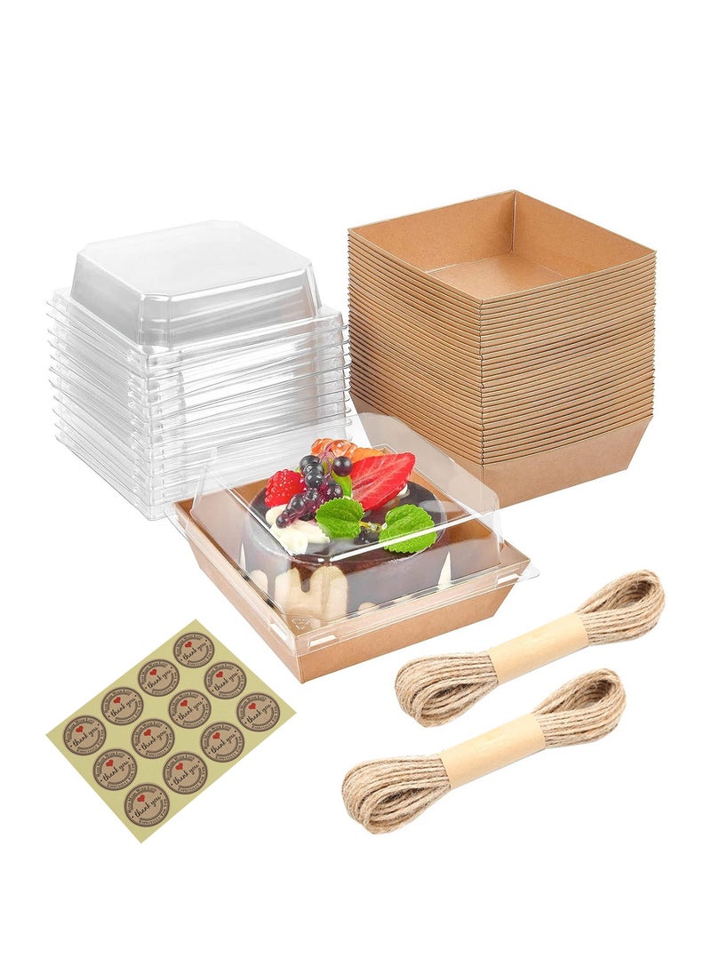 50 Pack Bakery Boxes  Small Dessert Boxes To Go  4 Inch Paper Mini Cake Boxes, Clear Treat Boxes, Disposable Cookie Cake Slice Containers for Charcuterie, Strawberries, Baked Goods  - Image 1