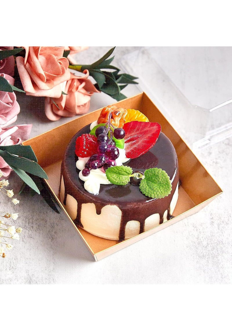 50 Pack Bakery Boxes  Small Dessert Boxes To Go  4 Inch Paper Mini Cake Boxes, Clear Treat Boxes, Disposable Cookie Cake Slice Containers for Charcuterie, Strawberries, Baked Goods  - Image 3