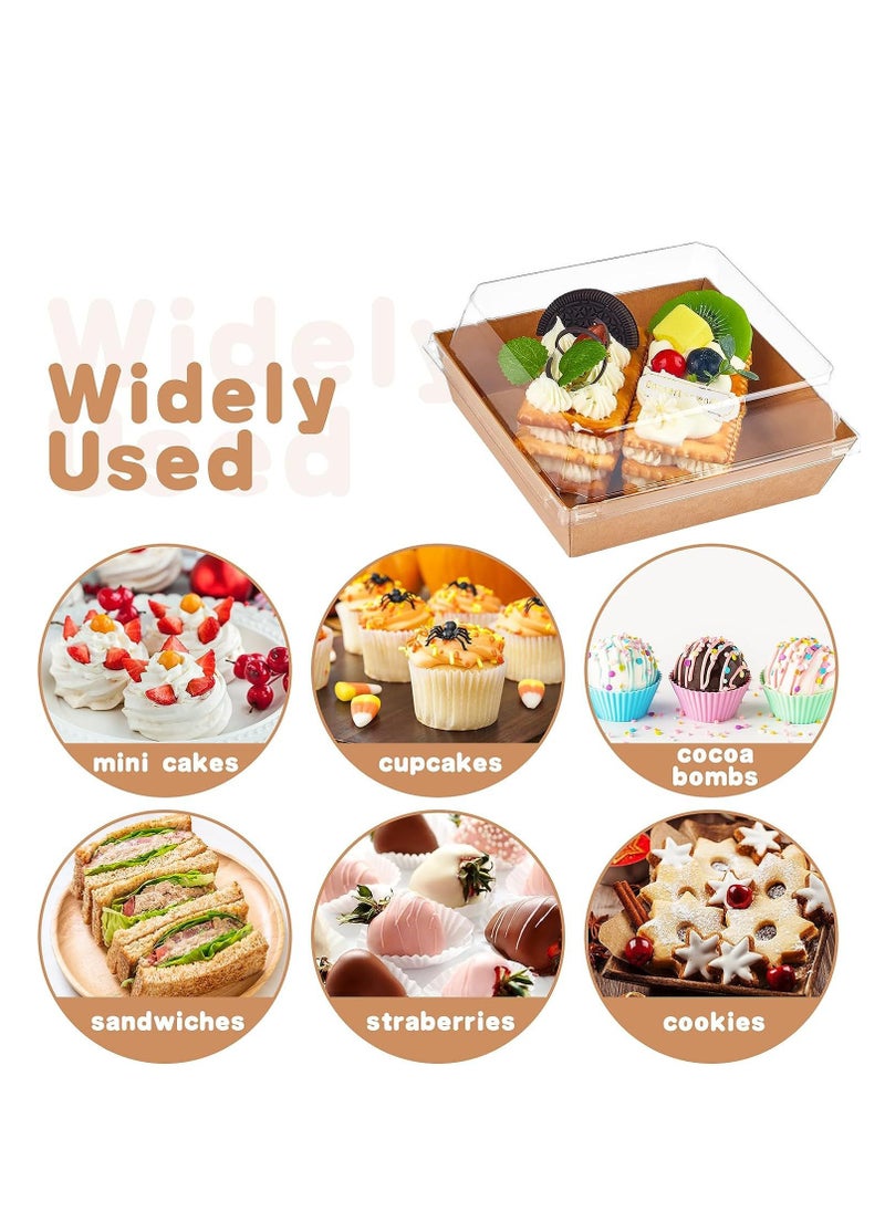 50 Pack Bakery Boxes  Small Dessert Boxes To Go  4 Inch Paper Mini Cake Boxes, Clear Treat Boxes, Disposable Cookie Cake Slice Containers for Charcuterie, Strawberries, Baked Goods  - Image 4
